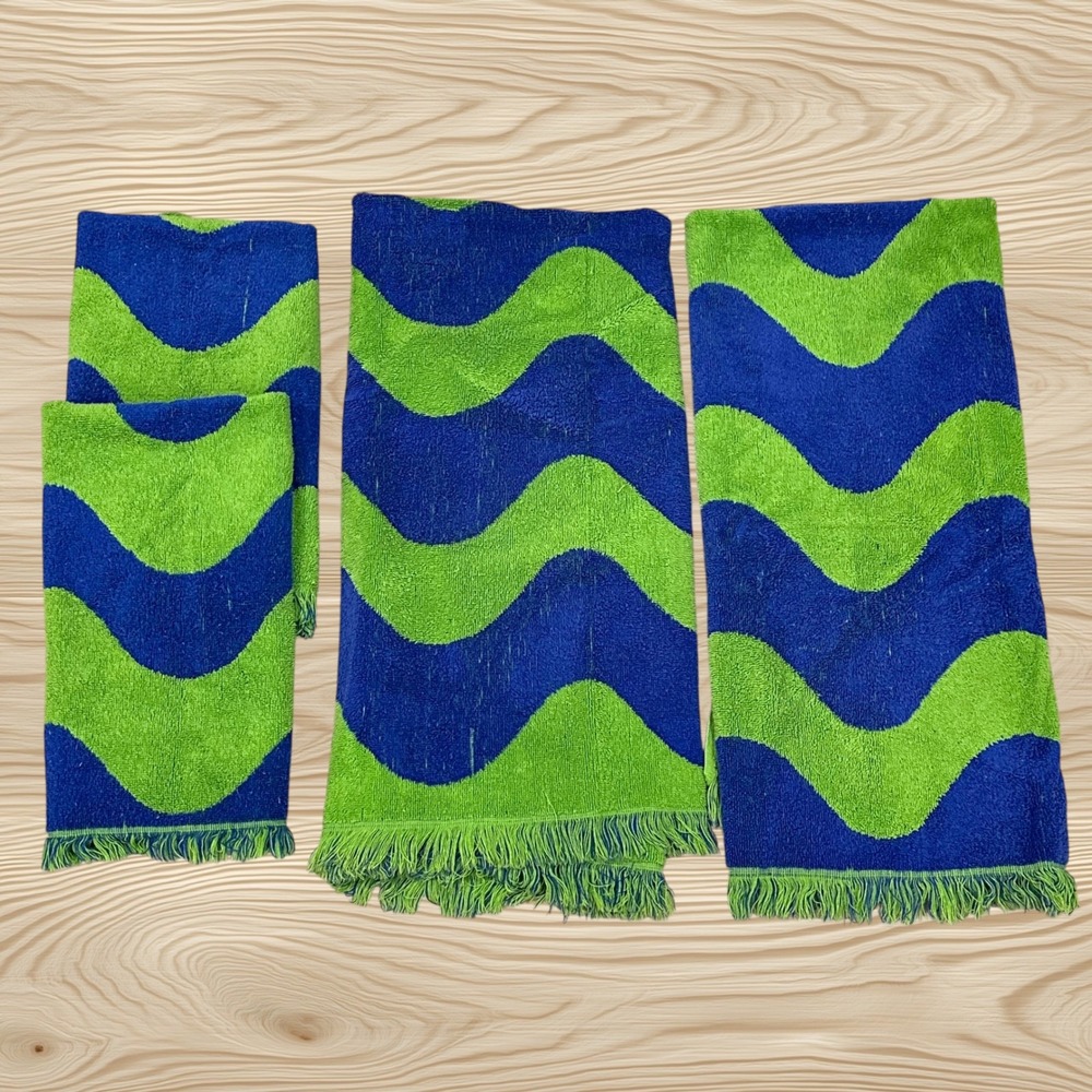 Marimekko x Fieldcrest Rare Lokki Pattern Vintage 4 Pc Lot Bath & Hand Towels
